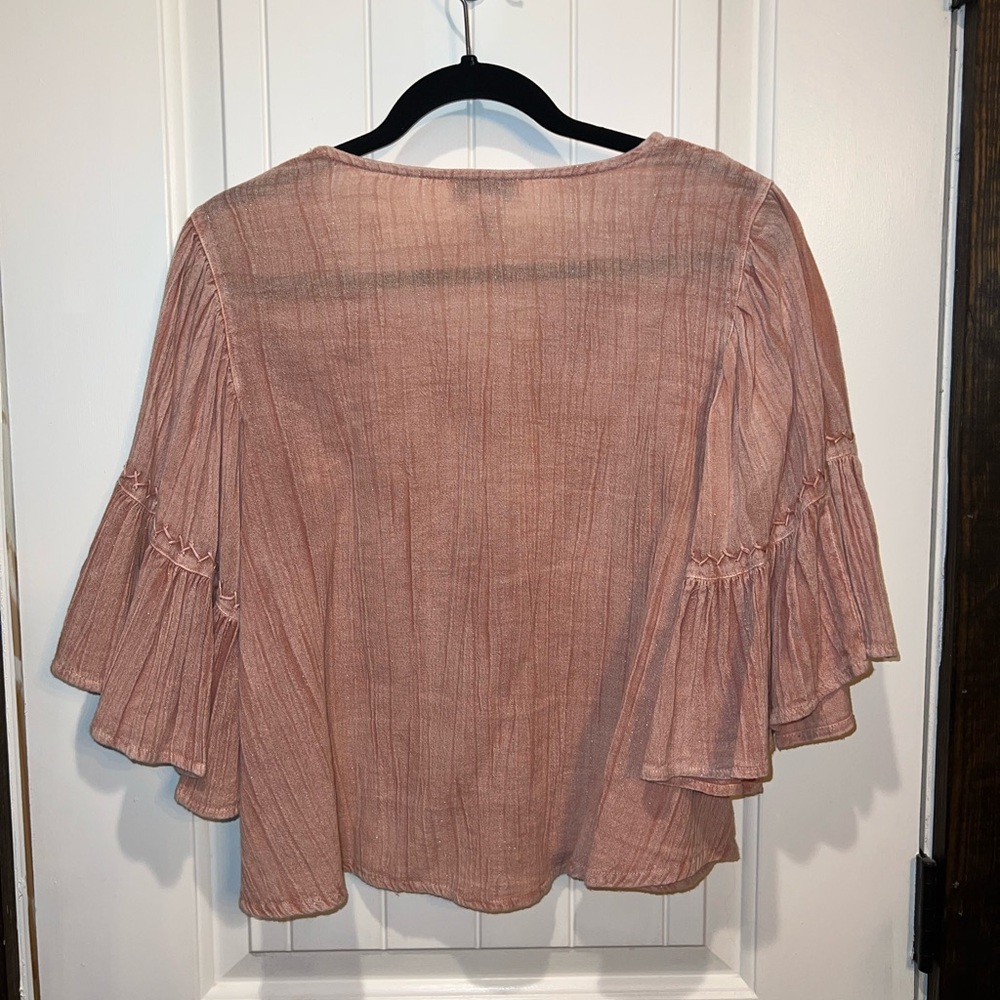 Rachel Zoe Rose-Pink Embroidered V-Neck Peasant Blouse - Picture 4 of 4